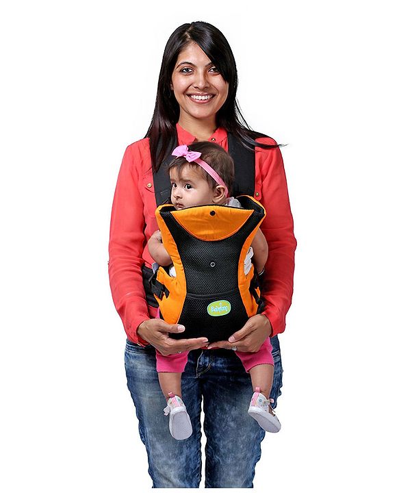 Babyhug Kangaroo Pouch 3 Way Baby Carrier Flexible Head Support - Orange & Black