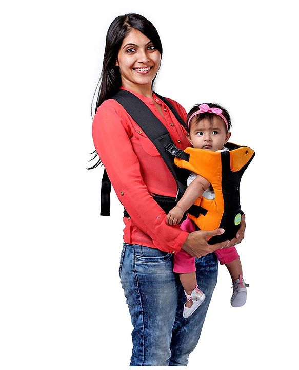 Babyhug Kangaroo Pouch 3 Way Baby Carrier Flexible Head Support - Orange & Black