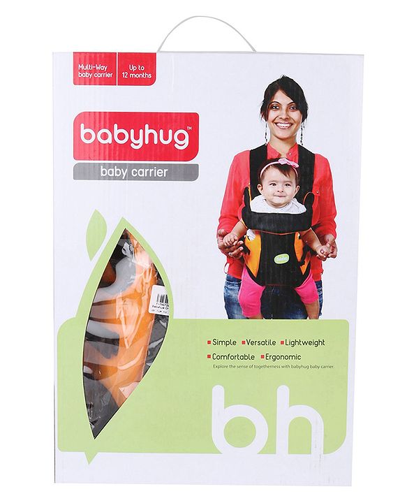 Babyhug Kangaroo Pouch 3 Way Baby Carrier Flexible Head Support - Orange & Black