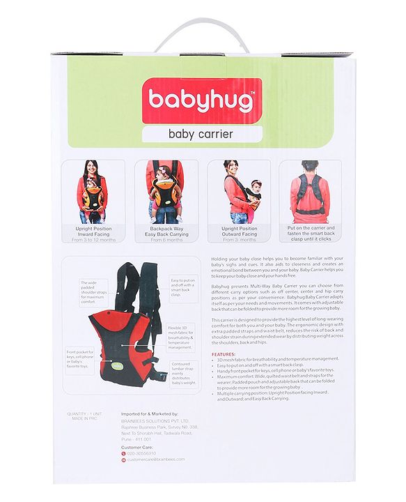 Babyhug Kangaroo Pouch 3 Way Baby Carrier Flexible Head Support - Orange & Black