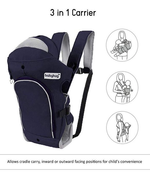 Babyhug Comfort Nest 3 Way Baby Carrier With Adjustable Infant Head Support - Navy