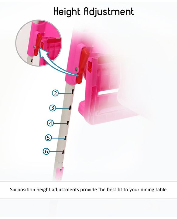 Babyhug Easy Diner High Chair With 5 Adjustable Heights & 3 Level Seat Recline - Pink