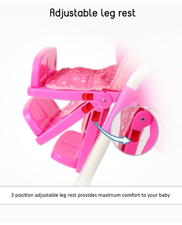 Babyhug Easy Diner High Chair With 5 Adjustable Heights & 3 Level Seat Recline - Pink