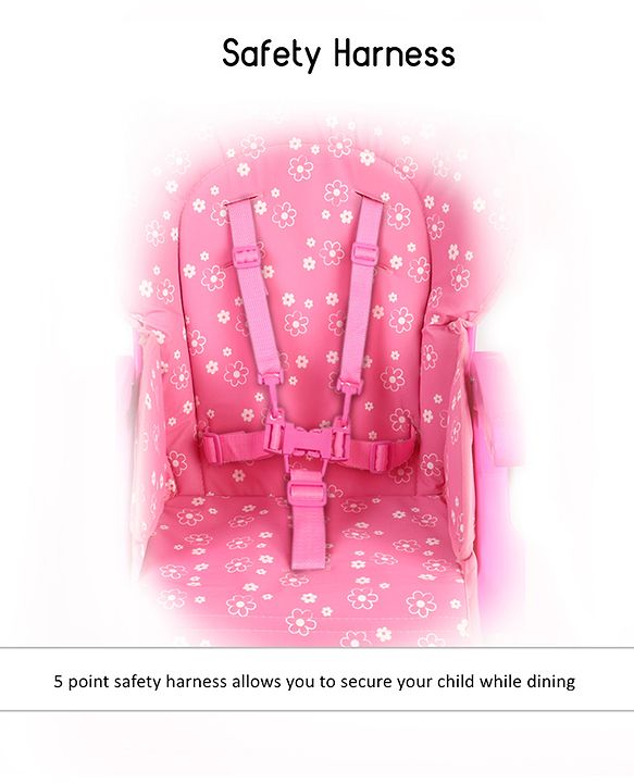 Babyhug Easy Diner High Chair With 5 Adjustable Heights & 3 Level Seat Recline - Pink