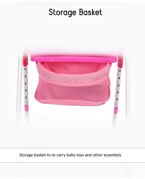 Babyhug Easy Diner High Chair With 5 Adjustable Heights & 3 Level Seat Recline - Pink