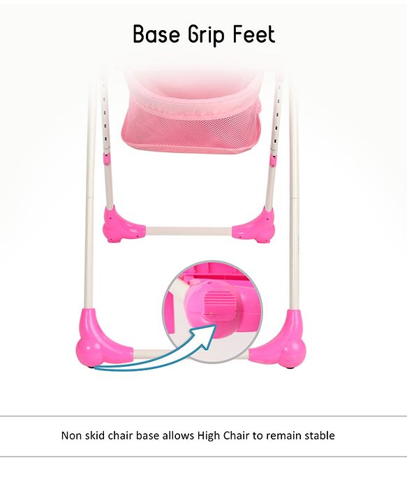 Babyhug Easy Diner High Chair With 5 Adjustable Heights & 3 Level Seat Recline - Pink