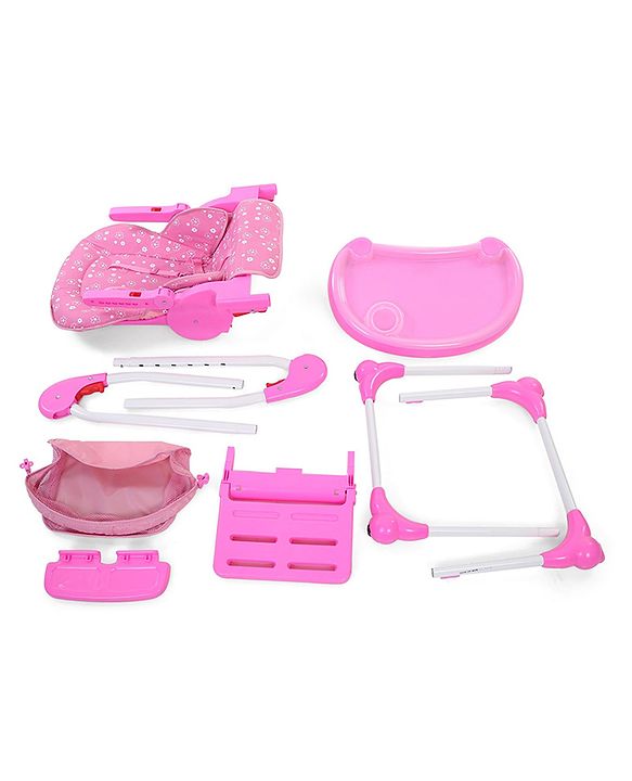 Babyhug Easy Diner High Chair With 5 Adjustable Heights & 3 Level Seat Recline - Pink