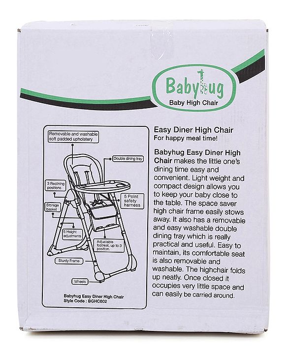 Babyhug Easy Diner High Chair With 5 Adjustable Heights & 3 Level Seat Recline - Pink