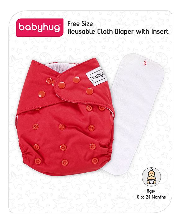Babyhug Free Size Reusable Cloth Nappies With Insert - Red