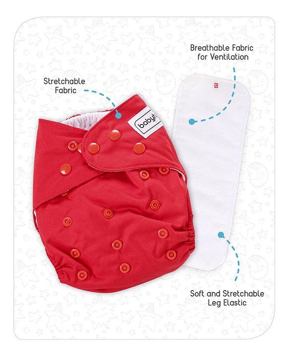 Babyhug Free Size Reusable Cloth Nappies With Insert - Red