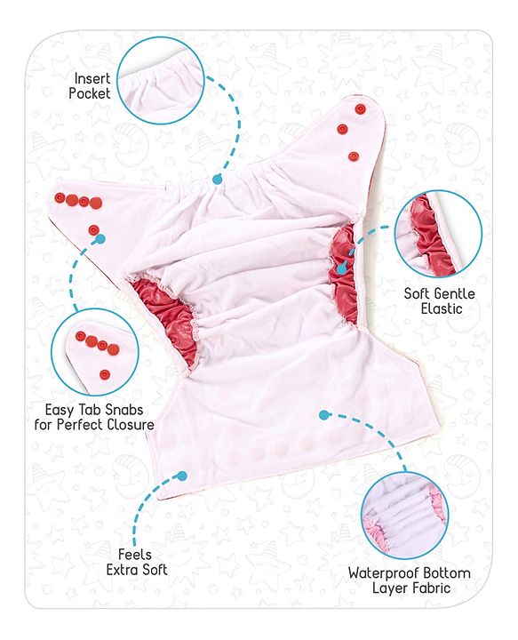 Babyhug Free Size Reusable Cloth Nappies With Insert - Red