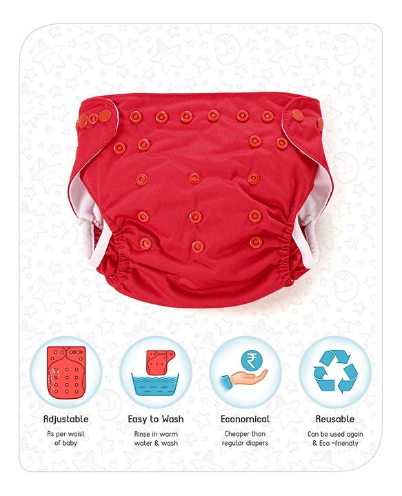 Babyhug Free Size Reusable Cloth Nappies With Insert - Red