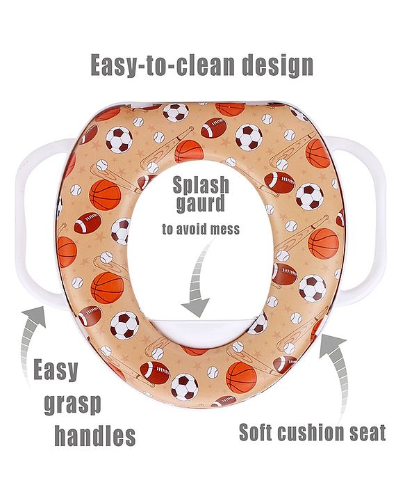 Babyhug Potty Seat With Handle Football Print - Light Brown