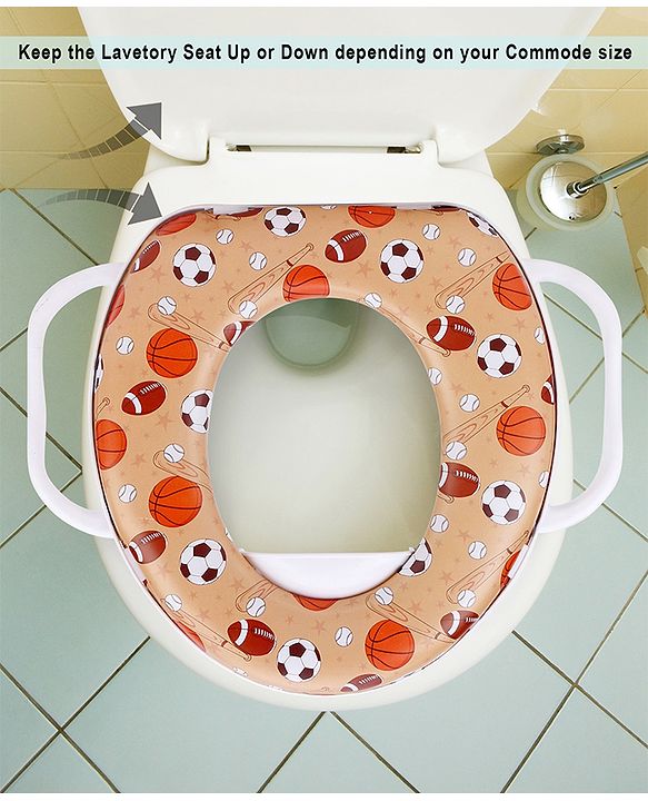 Babyhug Potty Seat With Handle Football Print - Light Brown