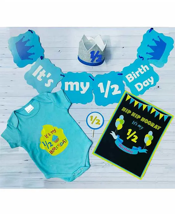 Untumble Half Birthday Decoration Kit with Onesie Blue Pack of