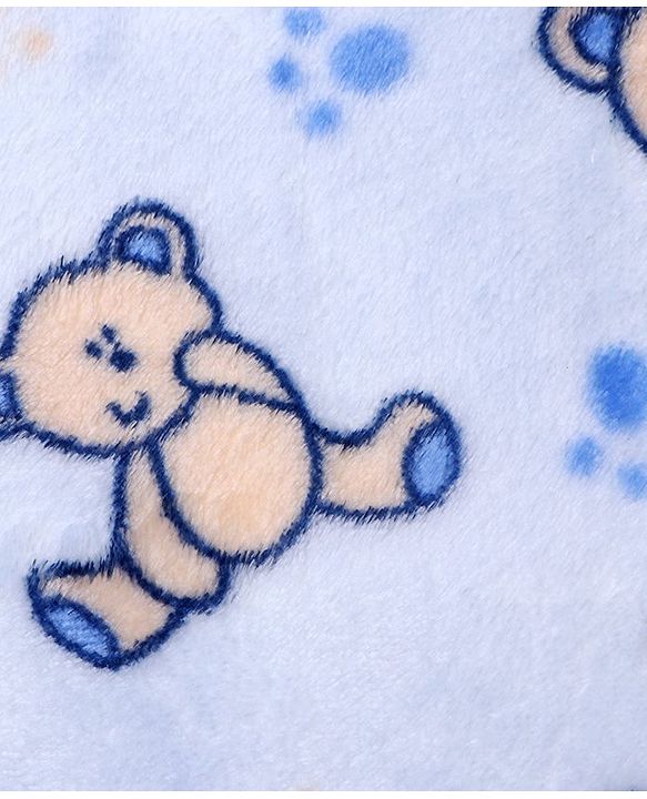 Babyhug Lightweight Single Ply Mink Blanket Teddy Print - Light blue