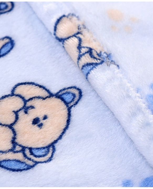 Babyhug Lightweight Single Ply Mink Blanket Teddy Print - Light blue