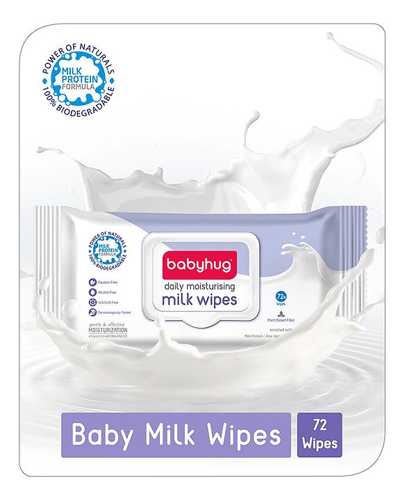 Babyhug Milk Daily Moisturising Baby Wet Wipes 98% Water - 72 Pieces