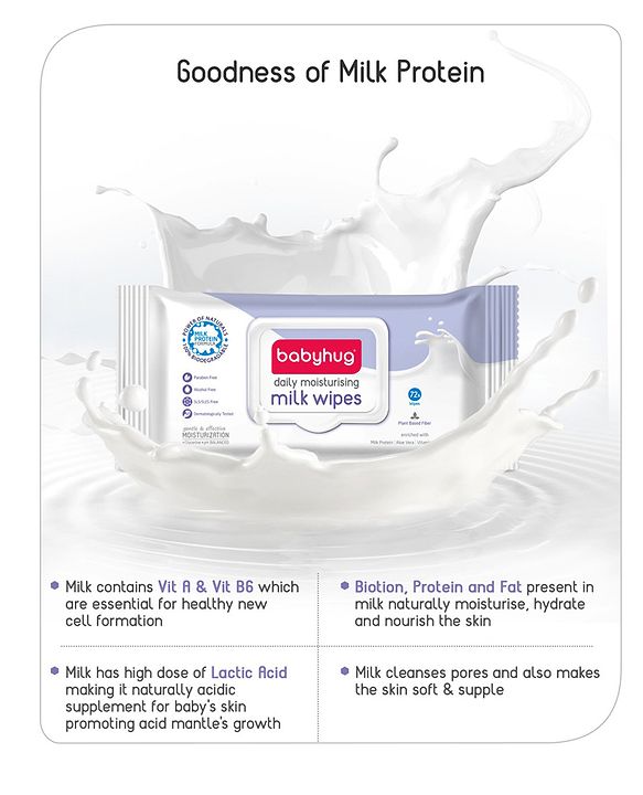 Babyhug Milk Daily Moisturising Baby Wet Wipes 98% Water - 72 Pieces