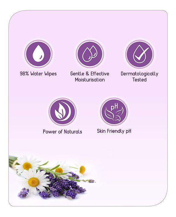 Babyhug 98% Water Soothing Lavender & Chamomile Baby Wet Wipes - 72 Pieces