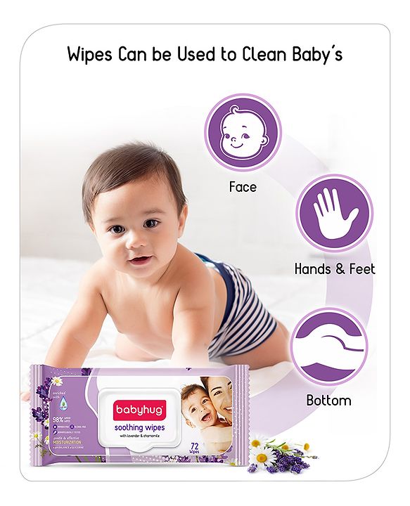 Babyhug 98% Water Soothing Lavender & Chamomile Baby Wet Wipes - 72 Pieces