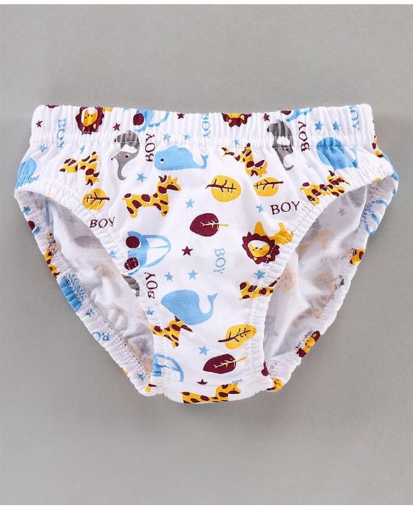 Babyhug 100% Cotton Briefs Animal Print Pack of 3 - White Yellow