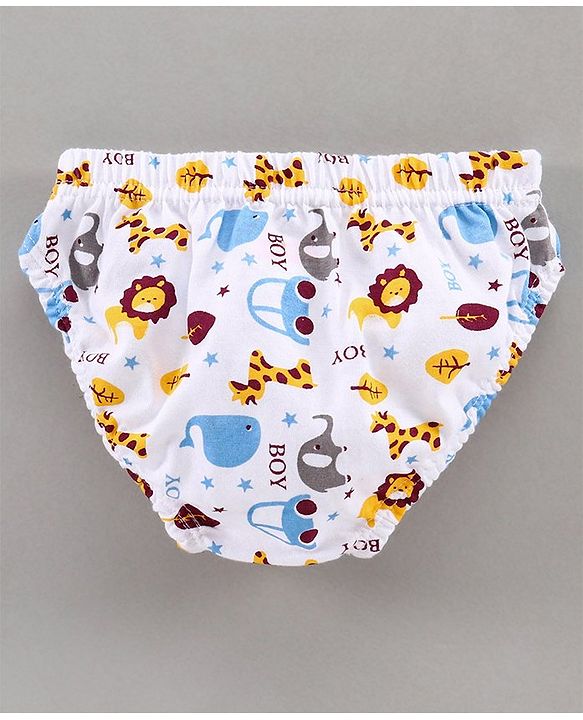 Babyhug 100% Cotton Briefs Animal Print Pack of 3 - White Yellow