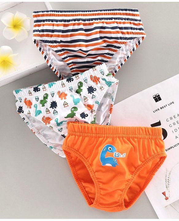 Babyhug 100% Cotton Briefs Pack of 3 - Orange White