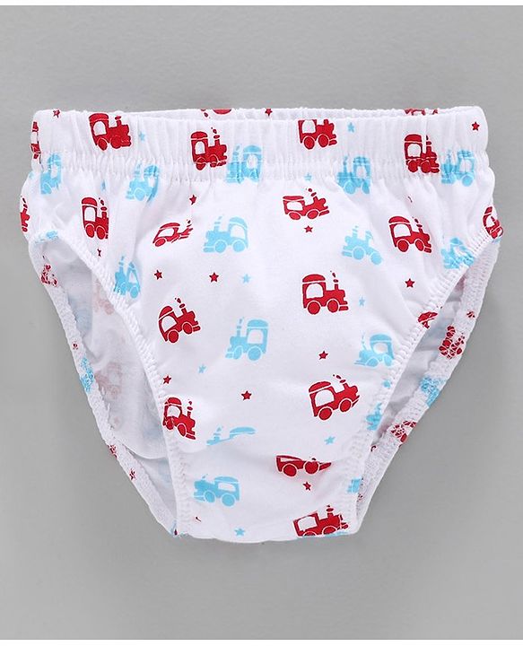 Babyhug Stripes & Vehicle Printed 100% Cotton Briefs Pack of 3 - Red Blue White