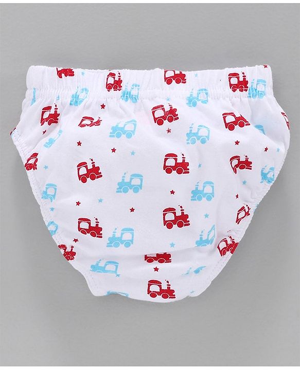 Babyhug Stripes & Vehicle Printed 100% Cotton Briefs Pack of 3 - Red Blue White