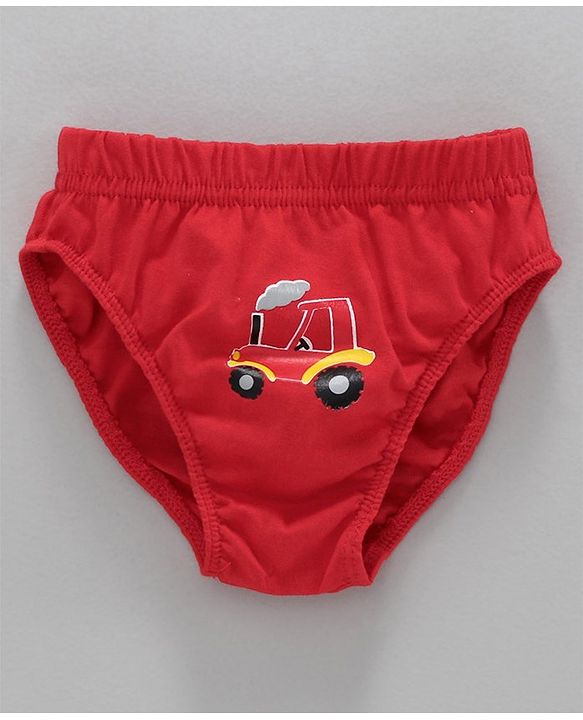 Babyhug Stripes & Vehicle Printed 100% Cotton Briefs Pack of 3 - Red Blue White