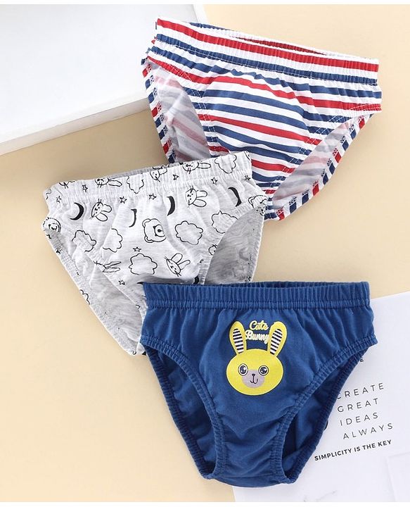 Babyhug 100% Cotton Briefs Pack of 3 - Blue Grey