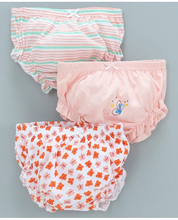 Babyhug 100% Cotton Bloomer Striped & Butterfly Print Pack of 3 - Pink