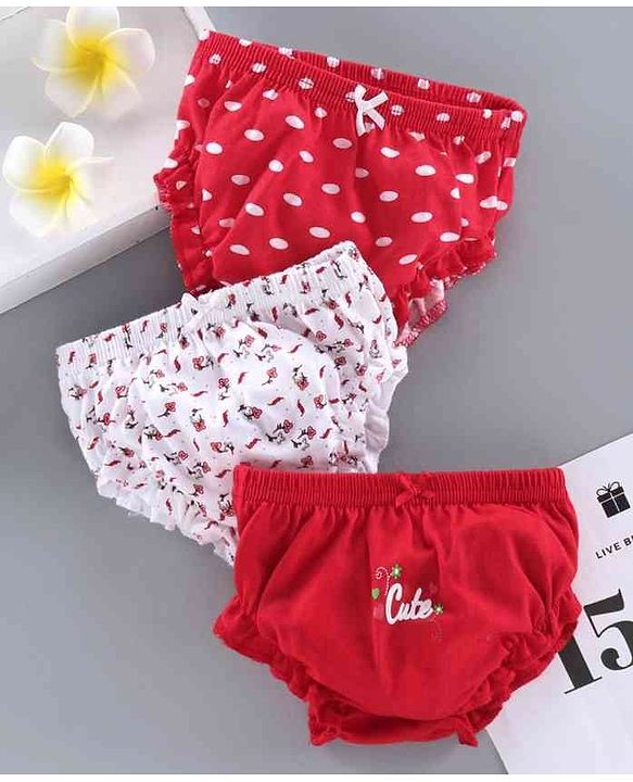Babyhug 100% Cotton Bloomers Multiprint Pack of 3 - White Red