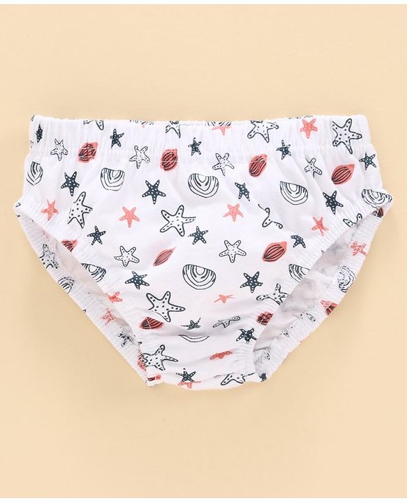 Babyhug 100% Cotton Brief Star Print Pack of 3 - White Navy Blue