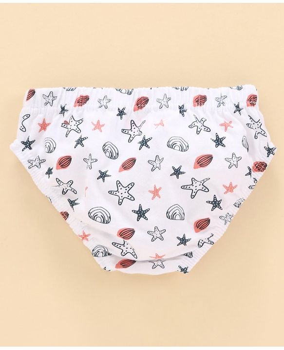 Babyhug 100% Cotton Brief Star Print Pack of 3 - White Navy Blue