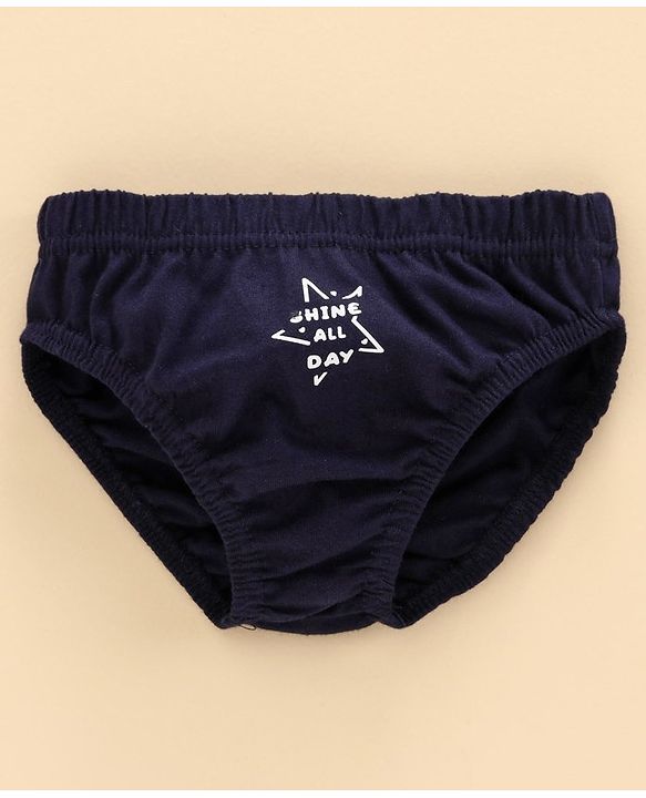 Babyhug 100% Cotton Brief Star Print Pack of 3 - White Navy Blue