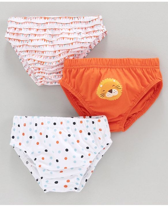 Babyhug 100% Cotton Brief Star Print Pack of 3 - White Orange