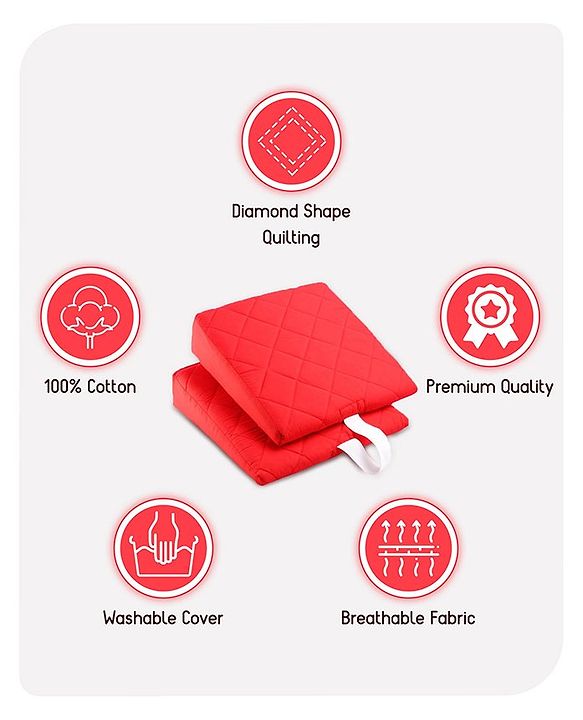 Babyhug Maternity Double Wedge Pillow With Quilted Cover - Red| Soft yet Firm| Breathable Fabric| Removable & Washable Outer Cover| Quilted Cotton Fabric| Sleep & Back Support| Relieves Back Pain| Ideal for Pregnant Women| Facilitates Peaceful Sleep