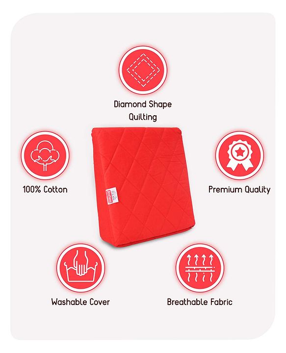Babyhug Cotton Maternity Wedge Pillow With Quilted Cover - Red| Soft yet Firm| Breathable Fabric| Removable & Washable Outer Cover| Quilted Cotton Fabric| Sleep & Back Support| Relieves Back Pain| Ideal for Pregnant Women| Facilitates Peaceful Sleep