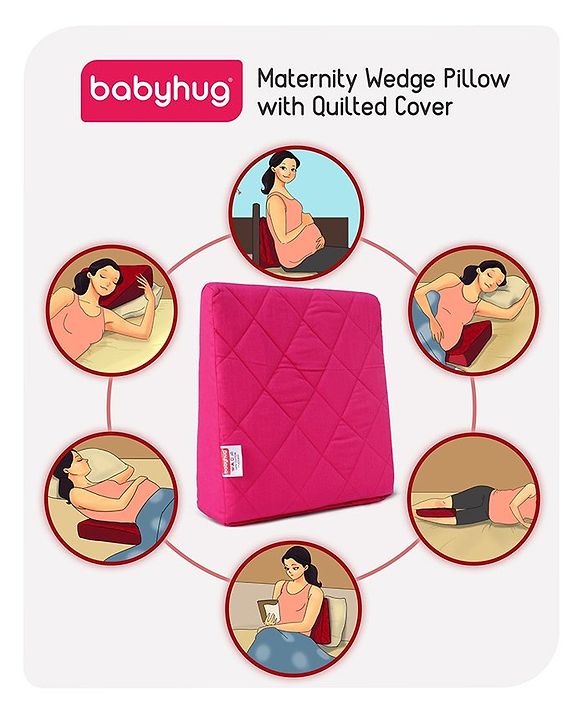 Babyhug Cotton Maternity Wedge Pillow With Quilted Cover - Pink| Soft yet Firm| Breathable Fabric| Removable & Washable Outer Cover| Quilted Cotton Fabric| Sleep & Back Support| Relieves Back Pain| Ideal for Pregnant Women| Facilitates Peaceful Sleep