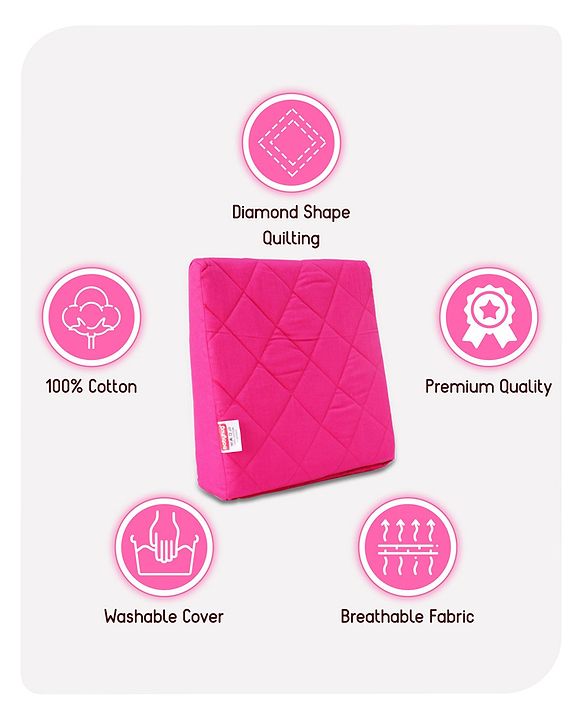 Babyhug Cotton Maternity Wedge Pillow With Quilted Cover - Pink| Soft yet Firm| Breathable Fabric| Removable & Washable Outer Cover| Quilted Cotton Fabric| Sleep & Back Support| Relieves Back Pain| Ideal for Pregnant Women| Facilitates Peaceful Sleep