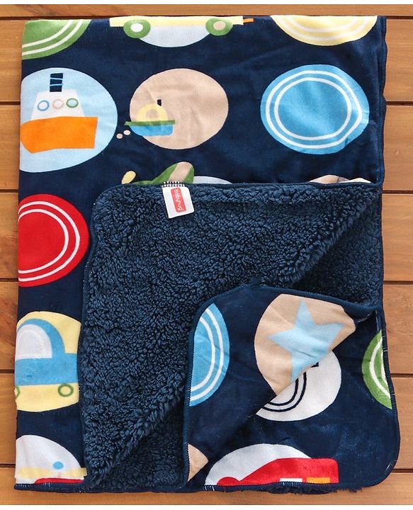 Babyhug Sherin & Poly Wool All Season Blanket Vehicle Design - Blue (Blanket's Fur Color May Vary)