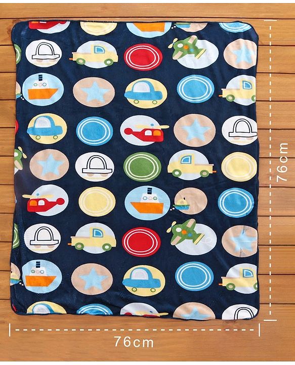 Babyhug Sherin & Poly Wool All Season Blanket Vehicle Design - Blue (Blanket's Fur Color May Vary)