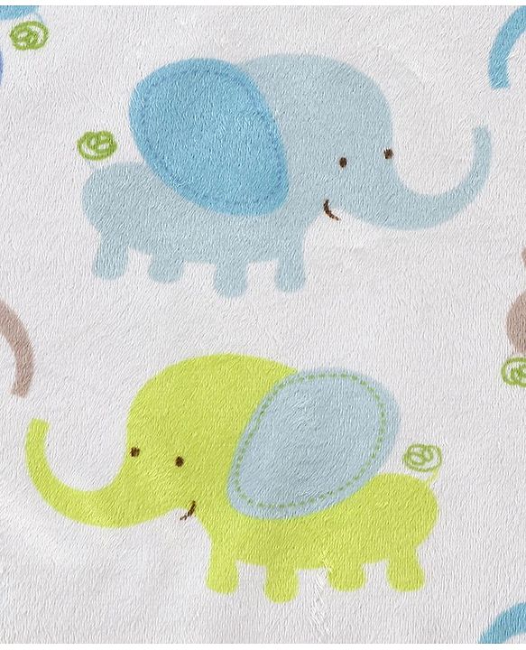 Babyhug Sherin & Poly Wool All Season Blanket Elephant Design - White Green (Blanket's Fur Color May Vary)
