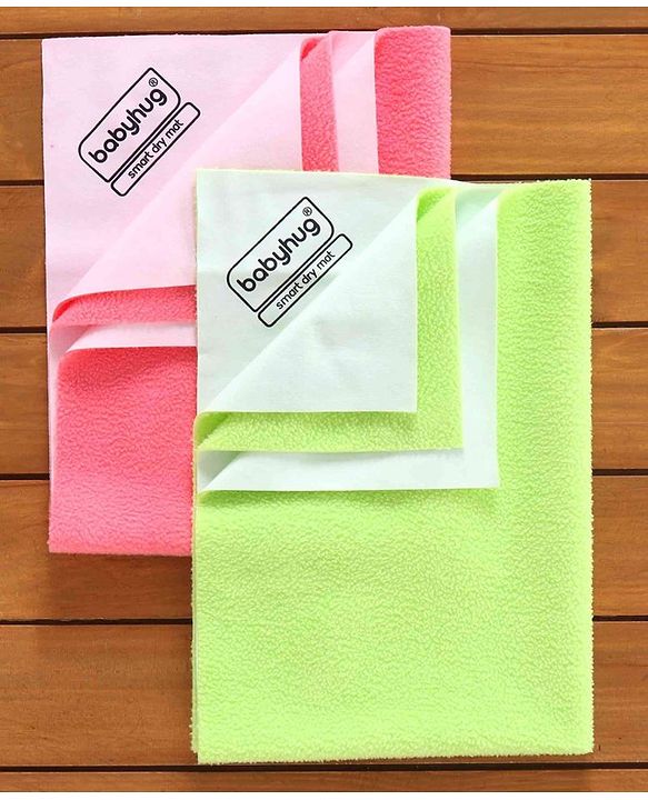 Babyhug Smart Dry Bed Protector Sheet Pack of 2 Small- Green and Pink