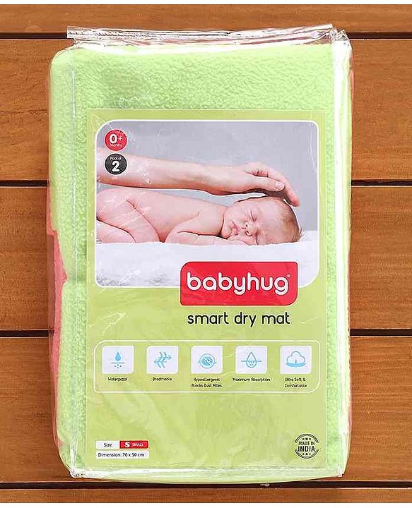 Babyhug Smart Dry Bed Protector Sheet Pack of 2 Small- Green and Pink