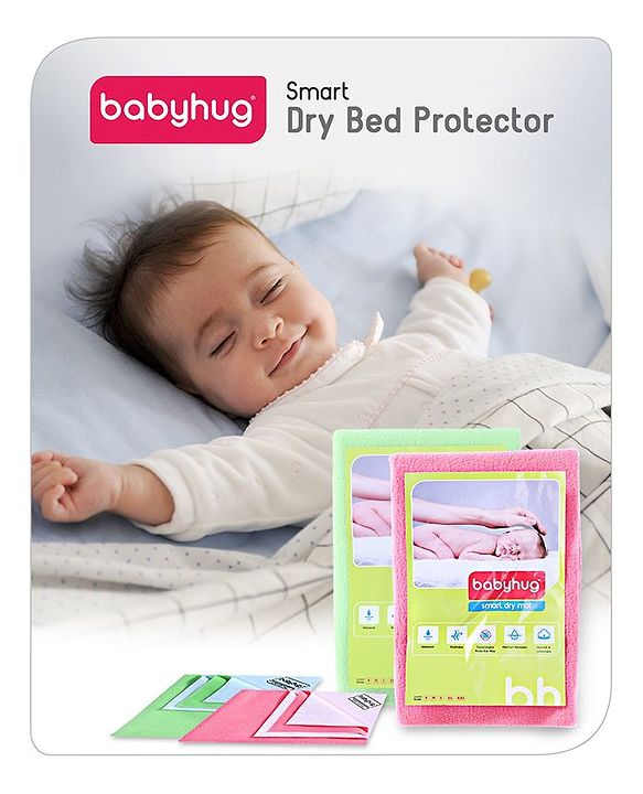 Babyhug Smart Dry Bed Protector Sheet Pack of 2 Medium - Pink Green