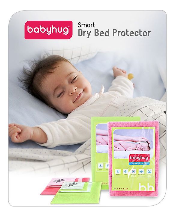 Babyhug Smart Dry Bed Protector Sheet Pack of 2 Large - Pink Green