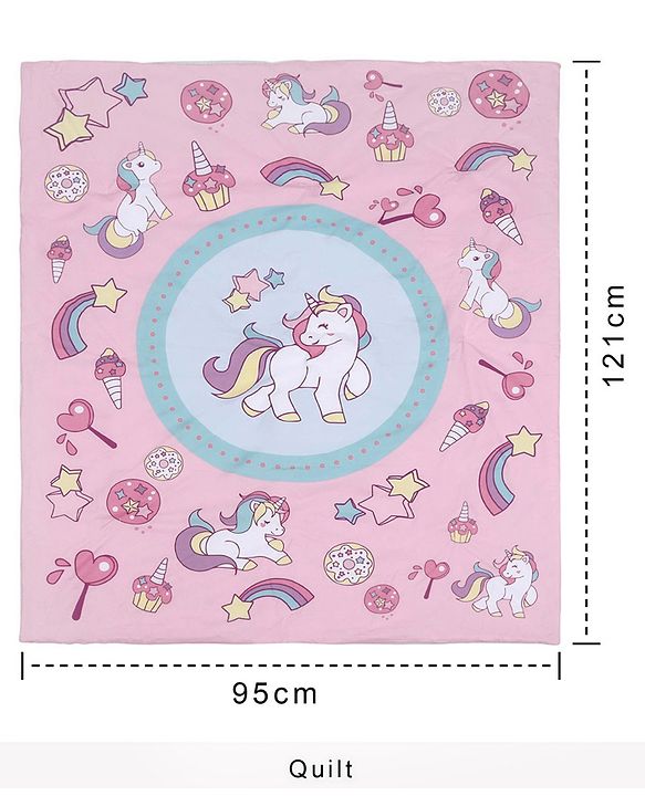 Babyhug 100% Cotton Crib Bedding Set Unicorn Print Regular - Multicolor (Cot not Included)